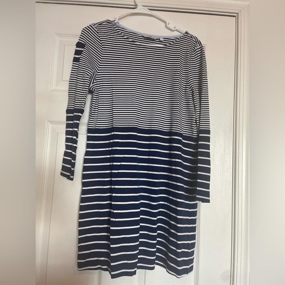 Vineyard Vines Navy Blue 3/4 Sleeve Mixed Stripe Cotton Knit Dress M